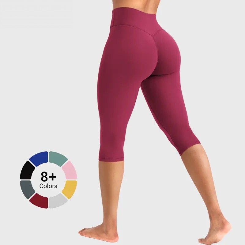 Women's Workout Capri Leggings - No Front Seam High Waisted Hidden Scrunch Yoga Pants